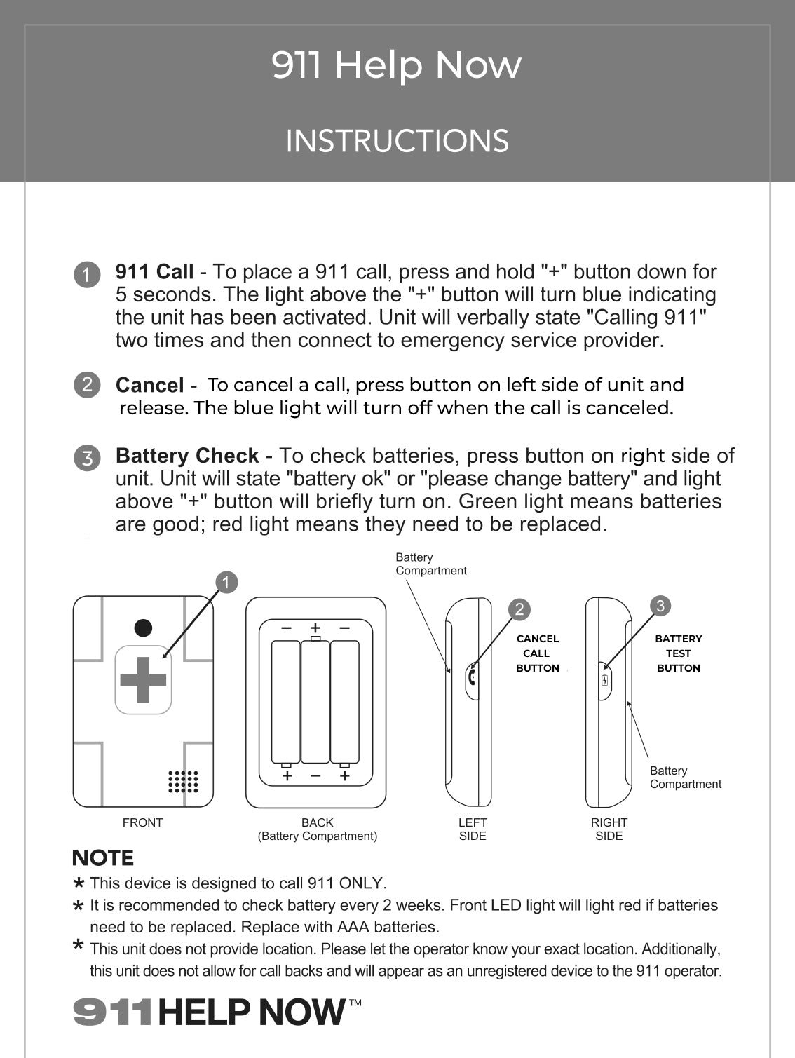 911 Help Now Emergency Pendent - No Monthly Fees Ever - One-Touch Direct Connect, Emergency Communicator Pendant Medical Alert - White