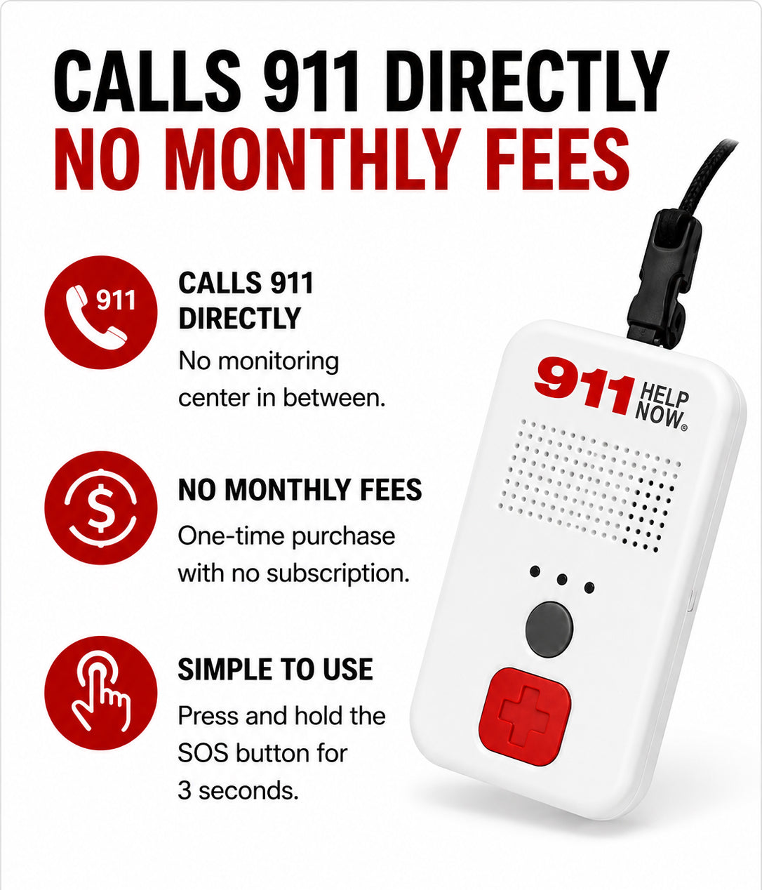 911 Help Now™ Medical Alert Emergency Pendant – Calls 911 Directly, No Monthly Fees