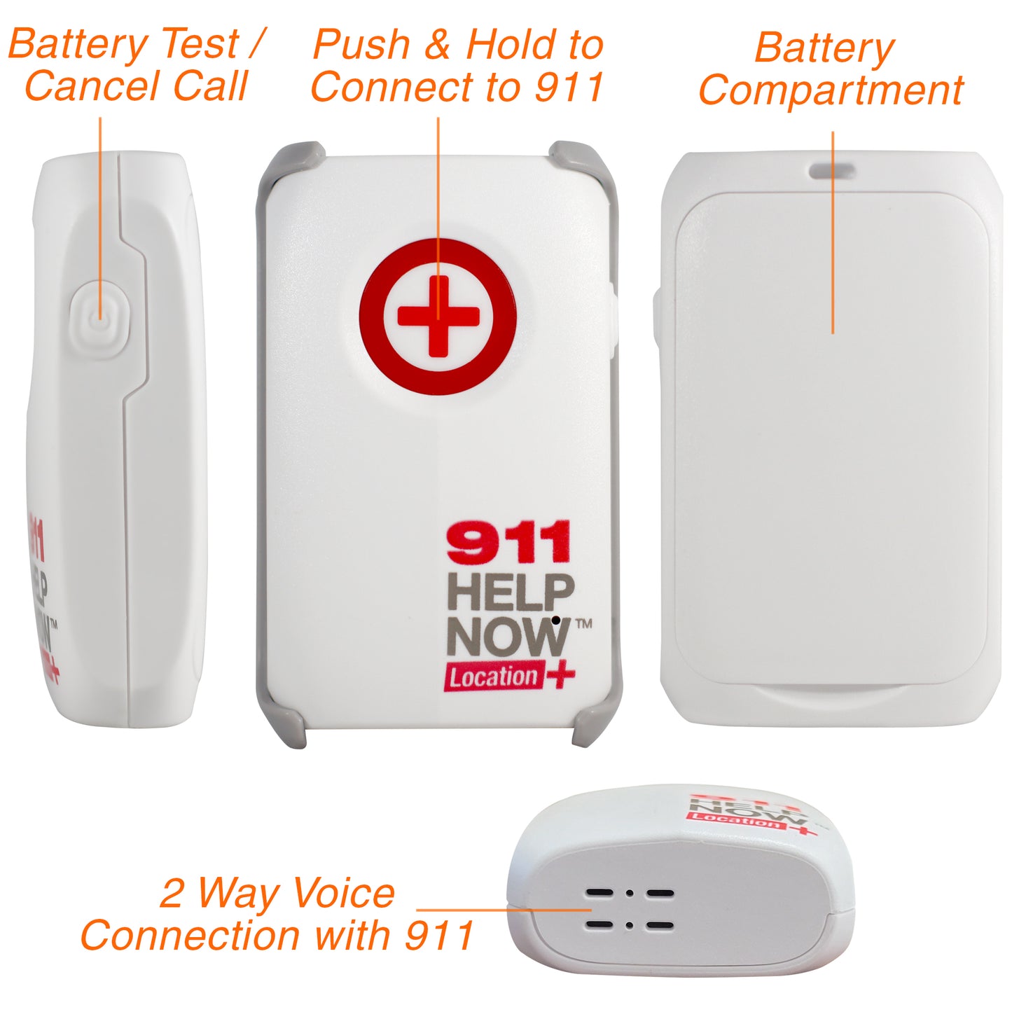 911 Help Now Location Plus - No Monthly Fees Ever - One-Touch Direct Connect, Emergency Communicator Pendant Medical Alert - White